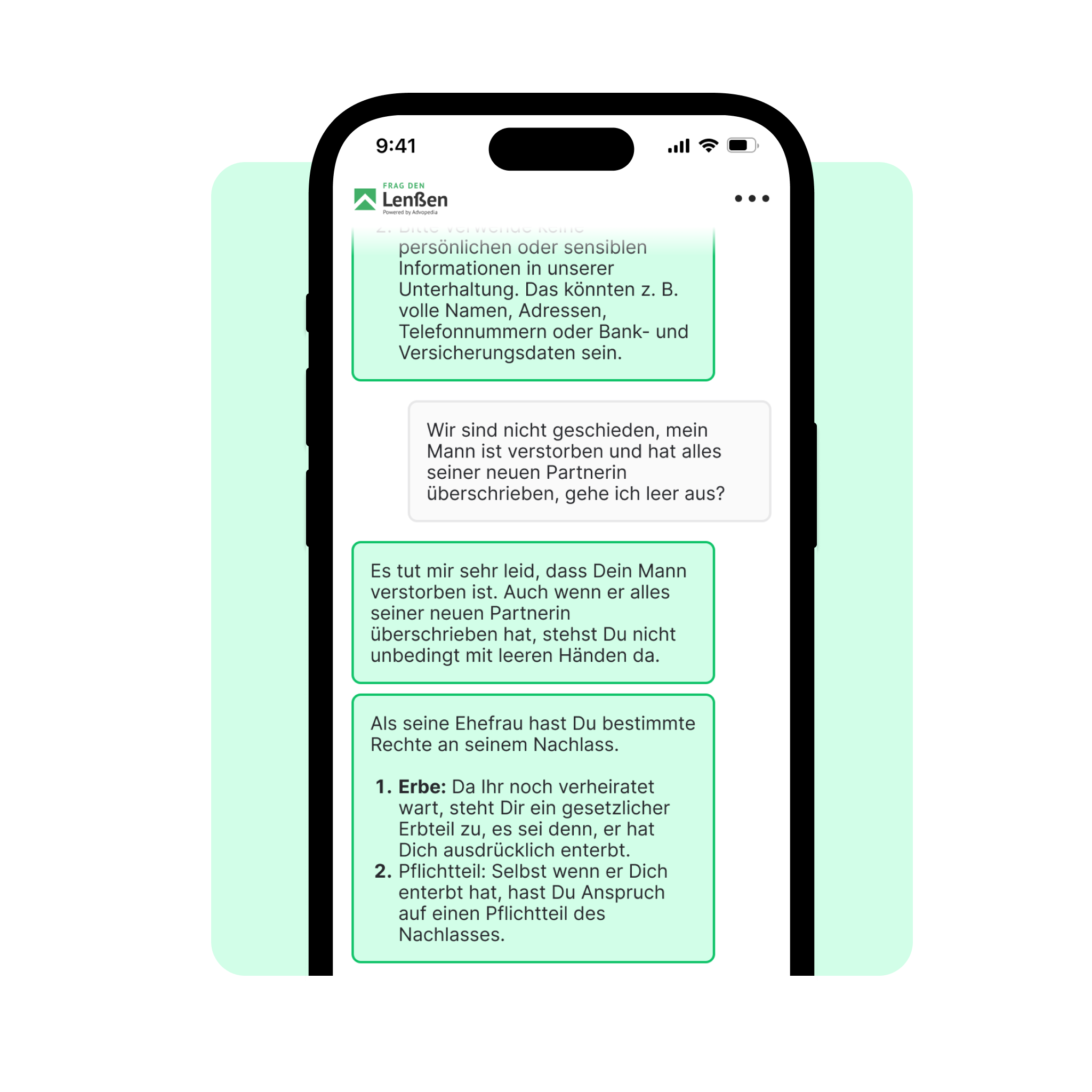 So sieht Deine Antwort im Frag den Lenßen-Chat aus